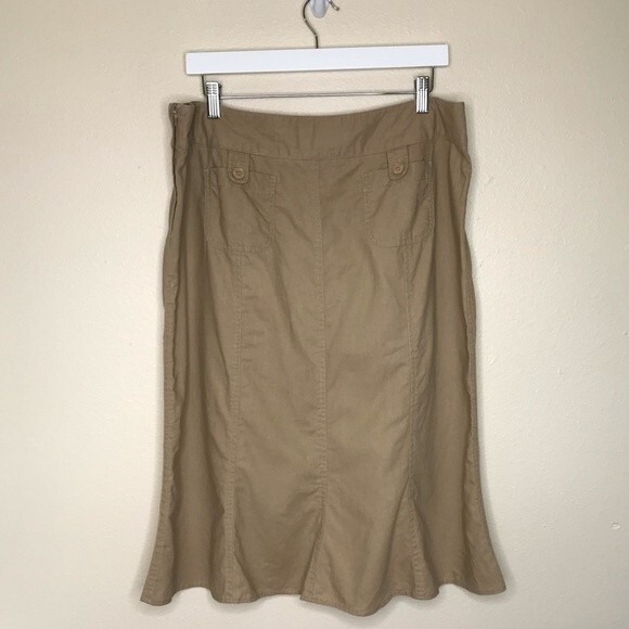 Cato Linen Blend Tan Gored Panel A Line Midi Skirt Womens Size 14 Lagenlook Boho - Picture 6 of 12